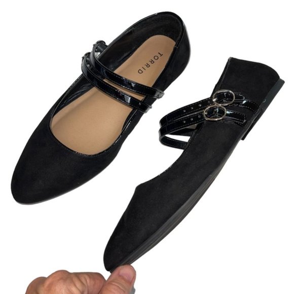 Torrid Women’s size 8.5 WW Double Strap Mary Jane Flat Faux Suede Black - Picture 7 of 9